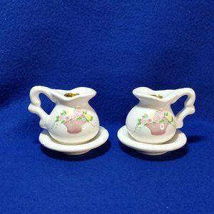 Mini Water Pitcher and Bowl Candlestick Holders Set of 2  Pre-Owned No Box